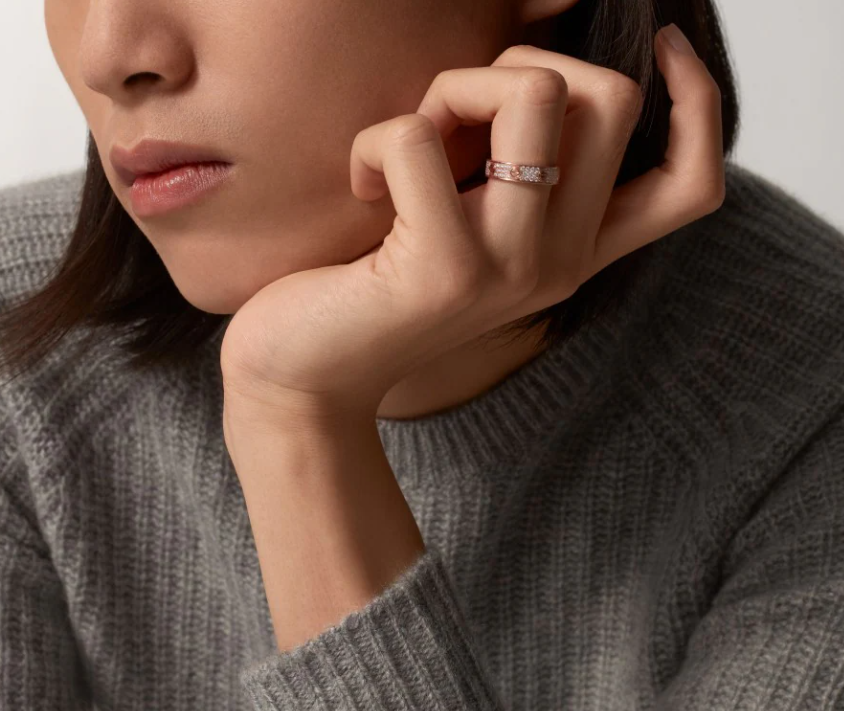 [Marins]LOVE RING 4mm-wide full-diamond ring Rose Gold