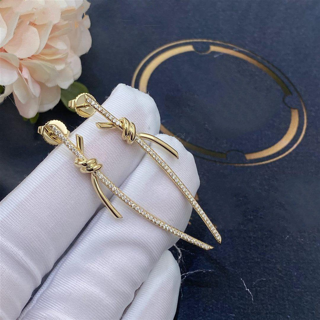[Marins]KNOT DROP EARRINGS IN YELLOW GOLD WITH DIAMONDS