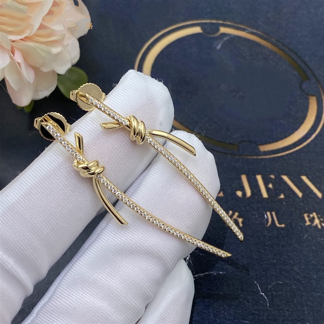 [Marins]KNOT DROP EARRINGS IN YELLOW GOLD WITH DIAMONDS