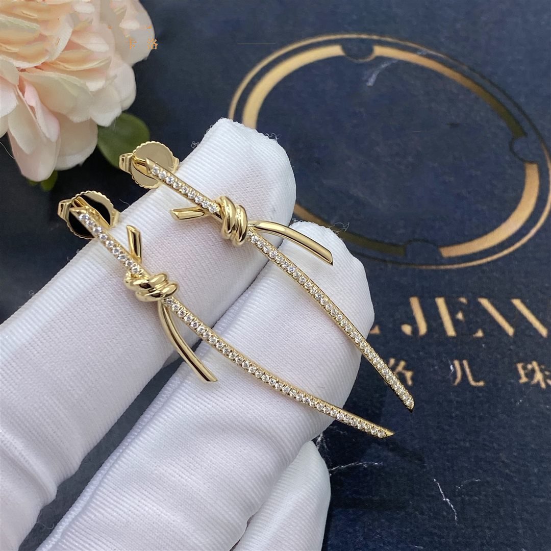 [Marins]KNOT DROP EARRINGS IN YELLOW GOLD WITH DIAMONDS