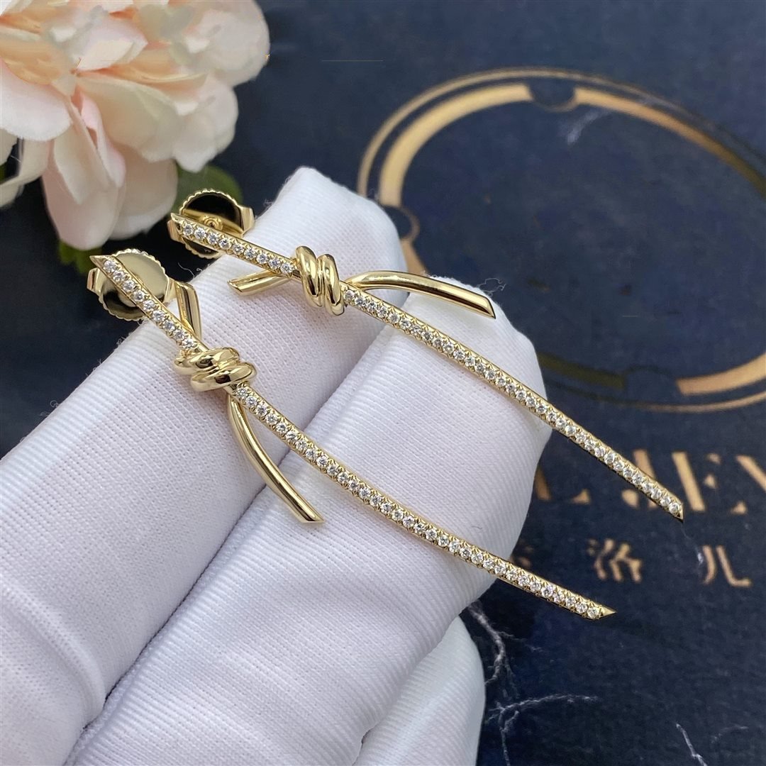 [Marins]KNOT DROP EARRINGS IN YELLOW GOLD WITH DIAMONDS