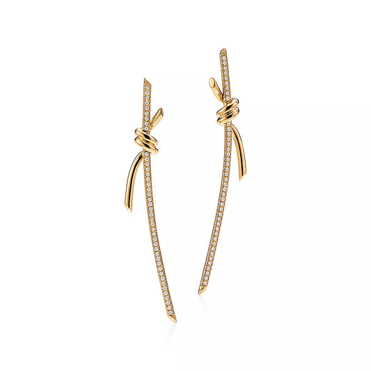 [Marins]KNOT DROP EARRINGS IN YELLOW GOLD WITH DIAMONDS