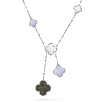 [Marins]CLOVER MOP CHALCEDONY NECKLACE SILVER 6 MOTIF