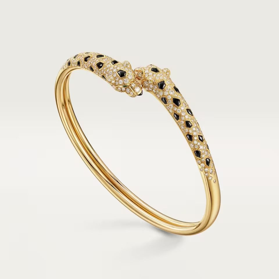 [Marins]PANTHERE DOUBLE HEADED HALF DIAMOND OPEN BRACELET
