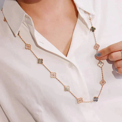 [Marins]CLOVER 20 MOTIFS DARK MOP DIAMOND  NECKLACE