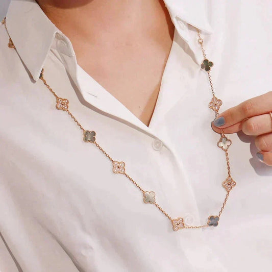 [Marins]CLOVER 20 MOTIFS DARK MOP DIAMOND  NECKLACE