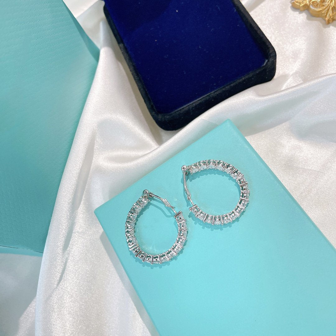 [Marins]SILVER DIAMOND HOOP EARRINGS