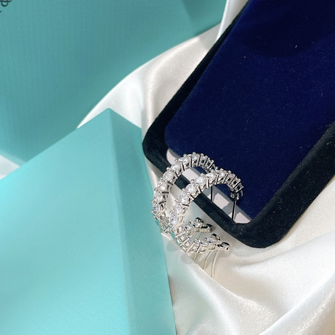 [Marins]SILVER DIAMOND HOOP EARRINGS