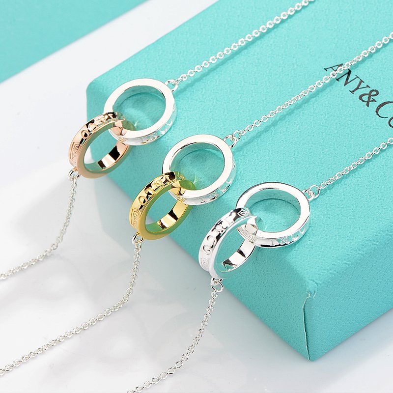 [Marins]NECKLACE FEMALE DOUBLE RING DOUBLE CIRCLE COUPLE PENDANT