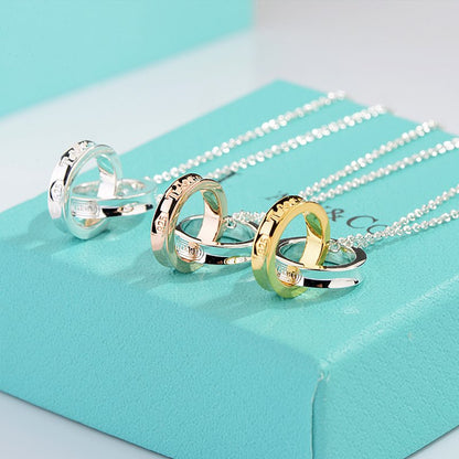 [Marins]NECKLACE FEMALE DOUBLE RING DOUBLE CIRCLE COUPLE PENDANT