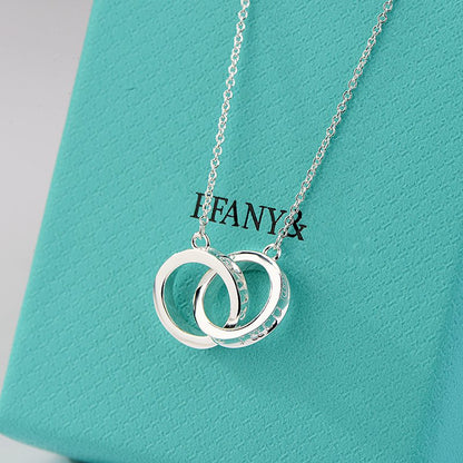 [Marins]NECKLACE FEMALE DOUBLE RING DOUBLE CIRCLE COUPLE PENDANT