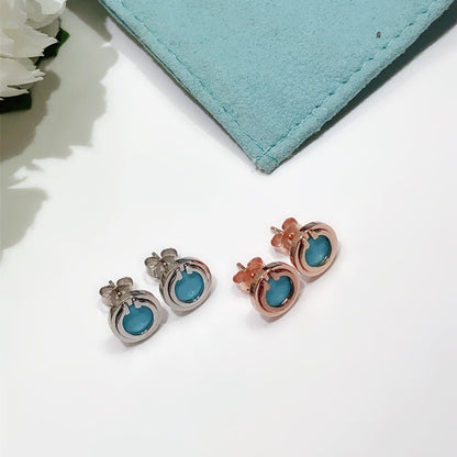 [Marins]TURQUOISE CIRCLE WHITE GOLD EARRINGS
