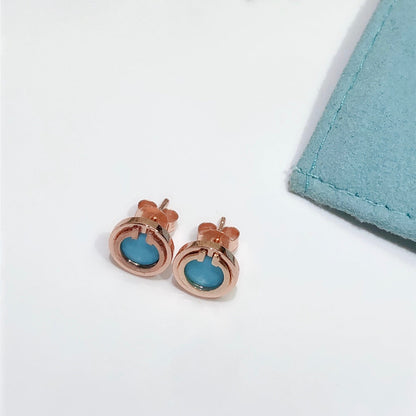 [Marins]TURQUOISE CIRCLE WHITE GOLD EARRINGS