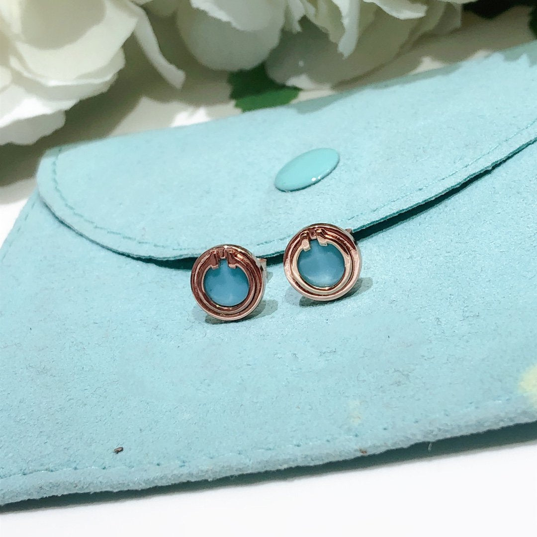 [Marins]TURQUOISE CIRCLE WHITE GOLD EARRINGS