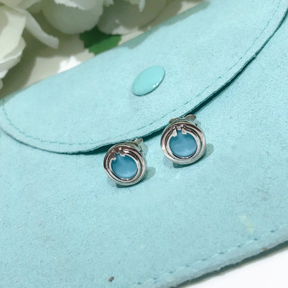 [Marins]TURQUOISE CIRCLE WHITE GOLD EARRINGS