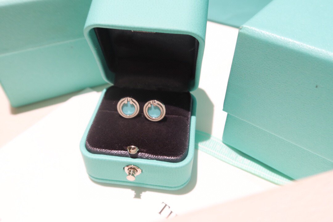 [Marins]TURQUOISE CIRCLE WHITE GOLD EARRINGS