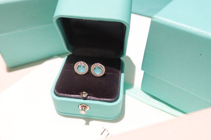 [Marins]TURQUOISE CIRCLE WHITE GOLD EARRINGS
