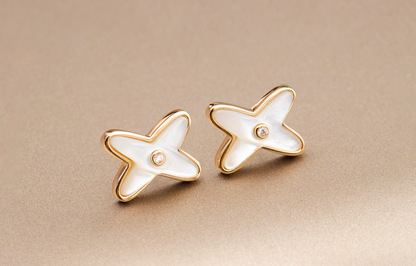 [Marins]JEUX DE WHITE MOP ROSE GOLD DIAMOND EARRINGS
