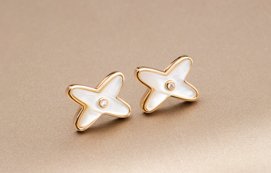 [Marins]JEUX DE WHITE MOP PINK GOLD DIAMOND EARRINGS