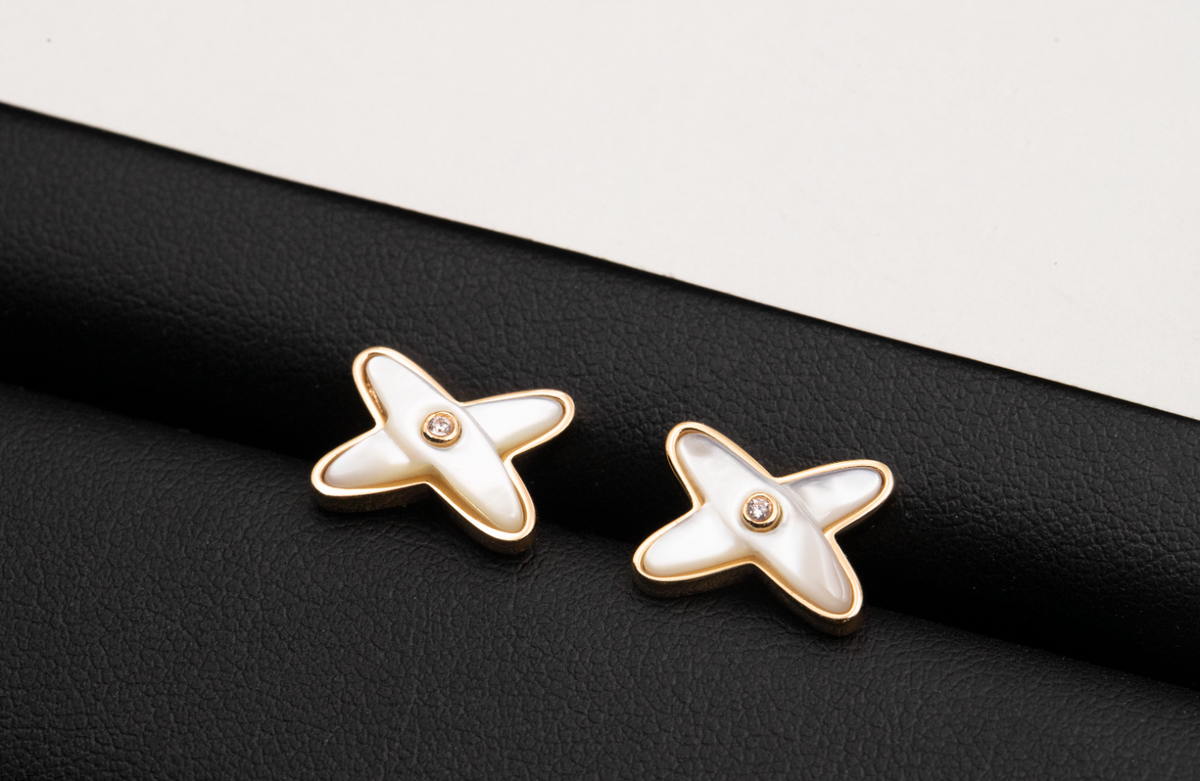 [Marins]JEUX DE WHITE MOP ROSE GOLD DIAMOND EARRINGS