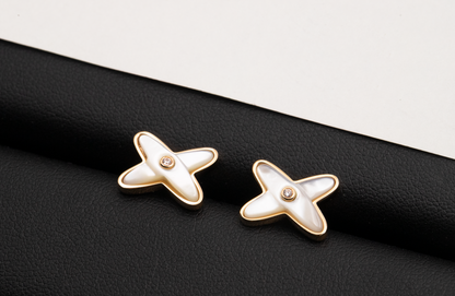 [Marins]JEUX DE WHITE MOP ROSE GOLD DIAMOND EARRINGS