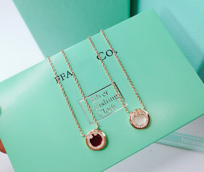 [Marins]DIAMOND AND MOTHER PEARL CIRCLE NECKLACE PENDANT