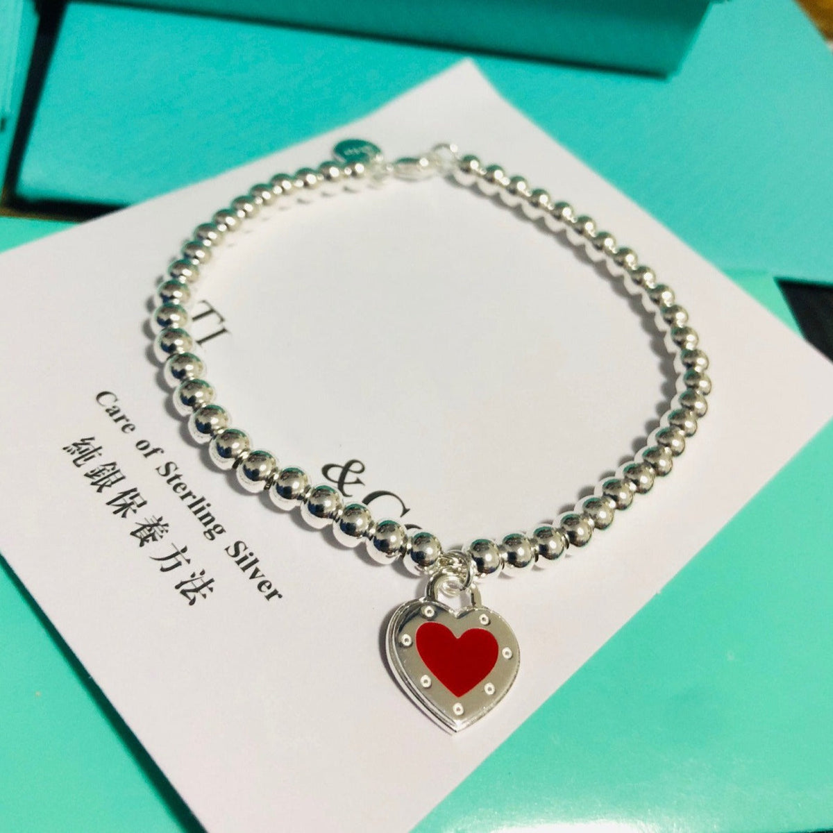 [Marins]LOVE TIFFANY RED HEART TAG BEAD BRACELET