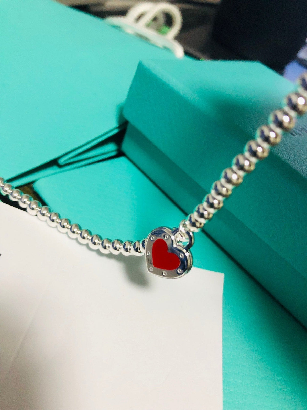[Marins]LOVE TIFFANY RED HEART TAG BEAD BRACELET