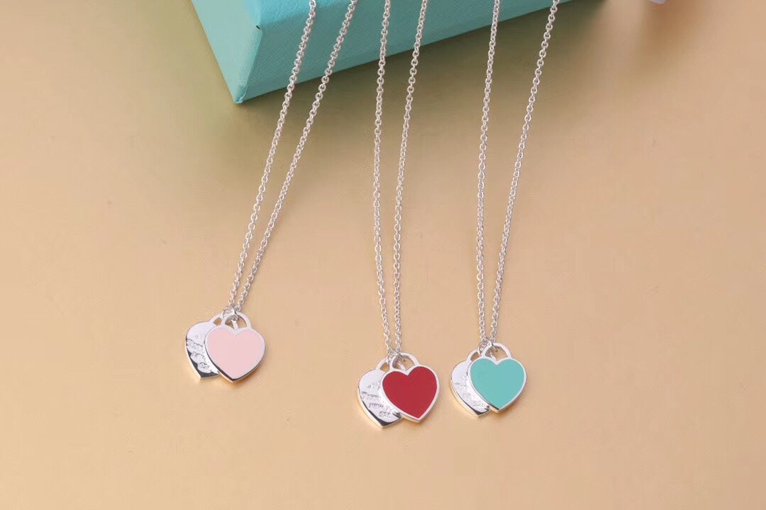 [Marins]DOUBLE HEART TAG PENDANT SILVER MINI NECKLACE