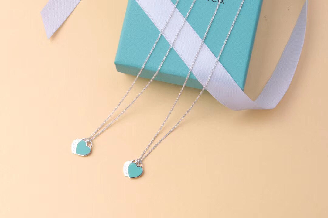 [Marins]DOUBLE HEART TAG PENDANT SILVER MINI NECKLACE