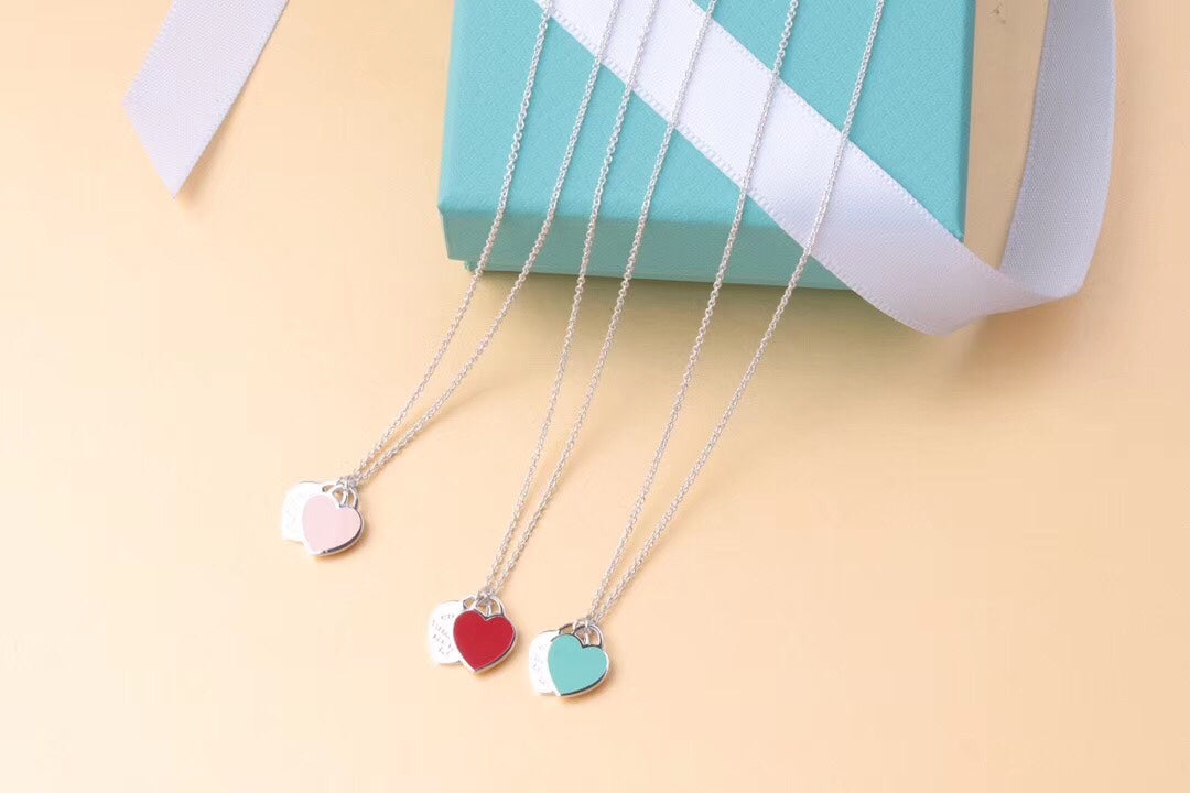 [Marins]DOUBLE HEART TAG PENDANT SILVER MINI NECKLACE