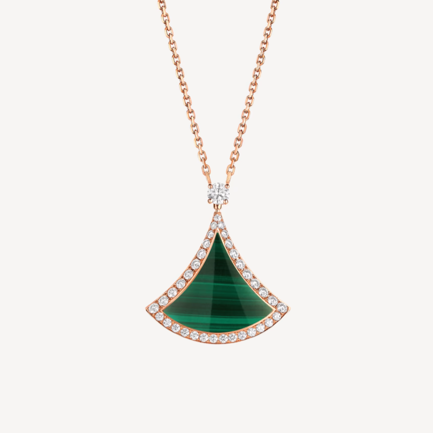 [Marins]DREAM MALACHITE DIAMOND PAVED PINK GOLD NECKLACE