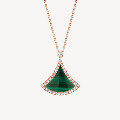 [Marins]DREAM MALACHITE DIAMOND PAVED PINK GOLD NECKLACE