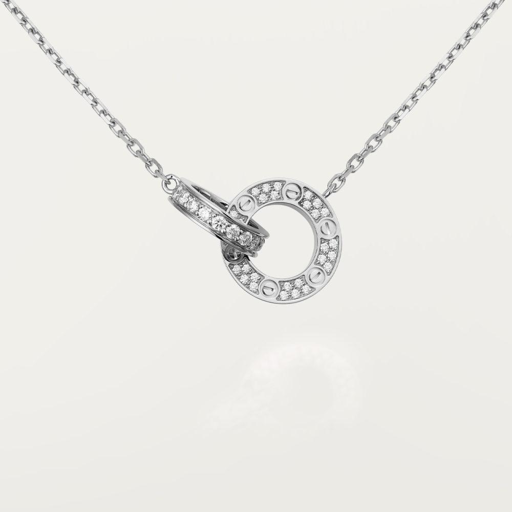[Marins]LOVE 7.6MM NECKLACE ROSE GOLD AND SILVER  FULL DIAMOND