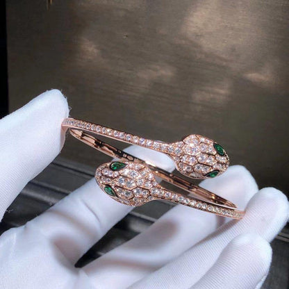 [Marins]SERPENTI BRACELET PINK GOLD MALACHITE DIAMOND DOUBLE SNAKE