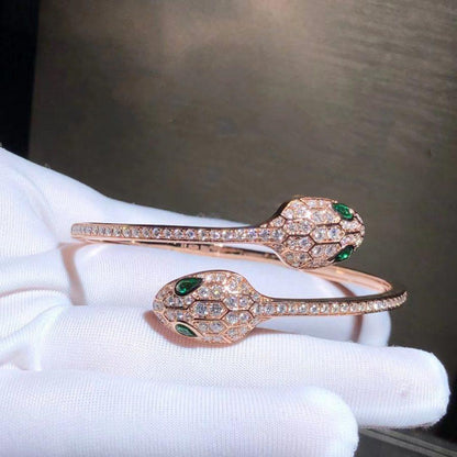 [Marins]SERPENTI BRACELET PINK GOLD MALACHITE DIAMOND DOUBLE SNAKE