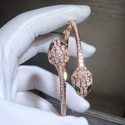 [Marins]SERPENTI BRACELET PINK GOLD MALACHITE DIAMOND DOUBLE SNAKE