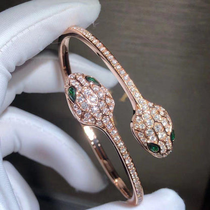 [Marins]SERPENTI BRACELET PINK GOLD MALACHITE DIAMOND DOUBLE SNAKE