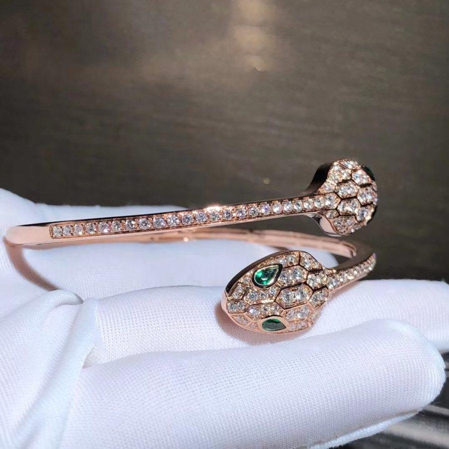 [Marins]SERPENTI BRACELET PINK GOLD MALACHITE DIAMOND DOUBLE SNAKE