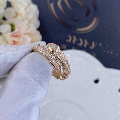 [Marins]SERPENTI RING PINK GOLD DIAMOND PAVED 4MM