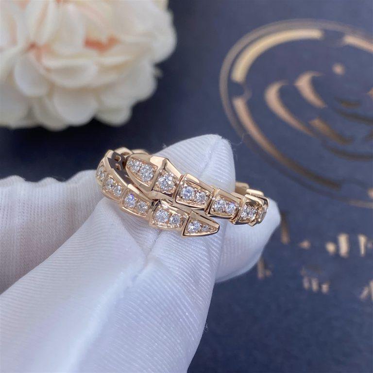 [Marins]SERPENTI RING PINK GOLD DIAMOND PAVED 4MM