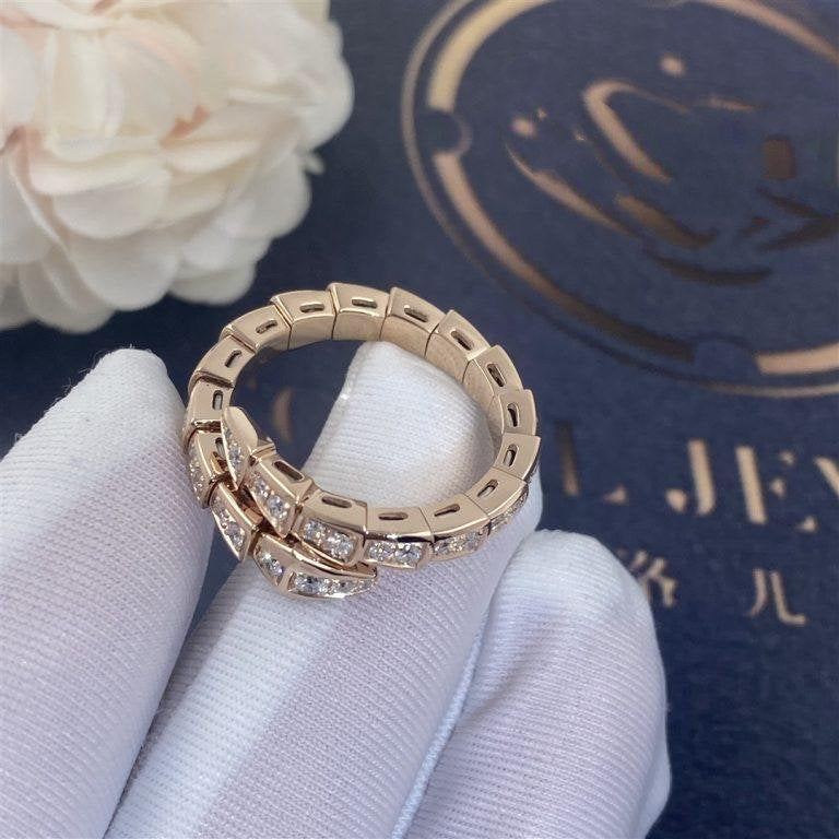 [Marins]SERPENTI RING PINK GOLD DIAMOND PAVED 4MM