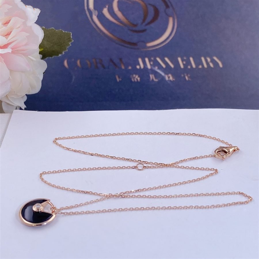 [Marins]AMULETTE ROSE GOLD ONYX NECKLACE