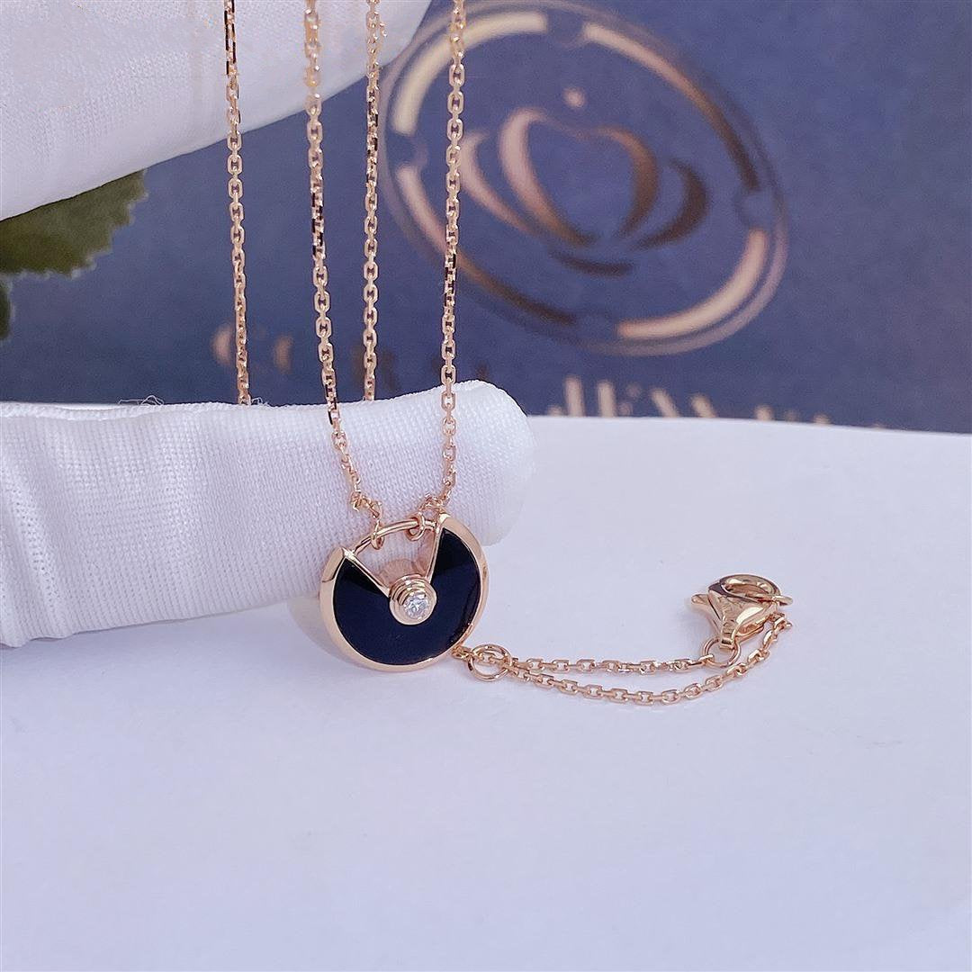 [Marins]AMULETTE ROSE GOLD ONYX NECKLACE