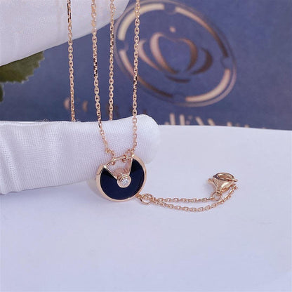 [Marins]AMULETTE ROSE GOLD ONYX NECKLACE