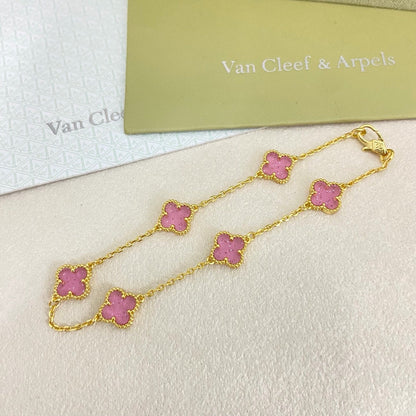 [Marins]2026 NEW CLOVER 6 MOTIF BUBBLE PINK ENAMEL BRACELET
