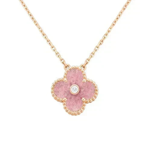 [Marins]CLOVER 15MM DIAMOND RHODONITE NECKLACE