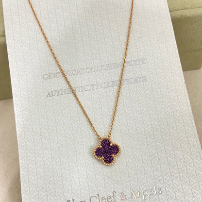 [Marins]NEW 15MM PURPLE SAND-GOLD FOUR-LEAF CLOVER NECKLACE
