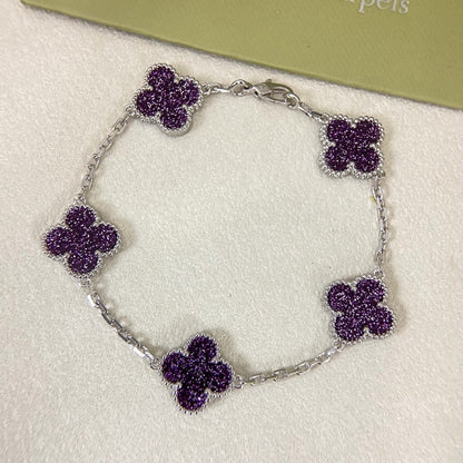 [Marins]NEW PURPLE SAND-GOLD FOUR-LEAF CLOVER 5-FLOWER BRACELET