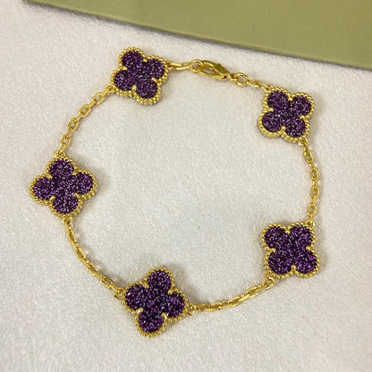 [Marins]NEW PURPLE SAND-GOLD FOUR-LEAF CLOVER 5-FLOWER BRACELET